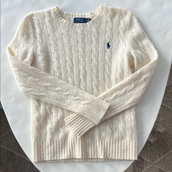 POLO Ralph Lauren Cable Knit Wool Cashmere Cream Crewneck Sweater XS $248 - Picture 4 of 9